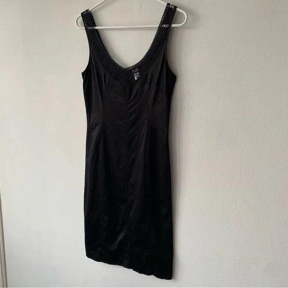 Vintage Dolce & Gabbana Lace Silky Trim Sleeveless Dress Black 90s Y2K - Picture 4 of 11